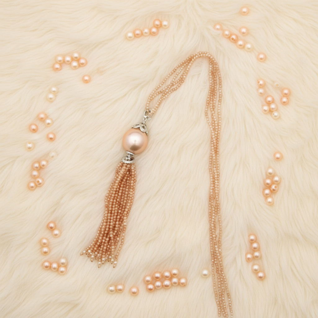 Peach Beaded Tassel Necklace