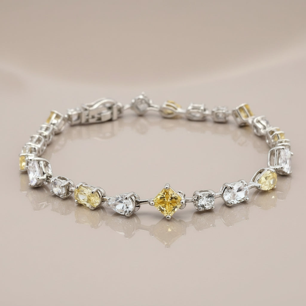 Elegant Bracelet with Mixed-Cut Clear Gemstones