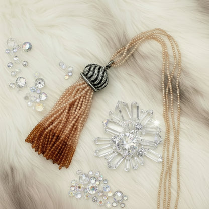 Peach Beaded Tassel Necklace