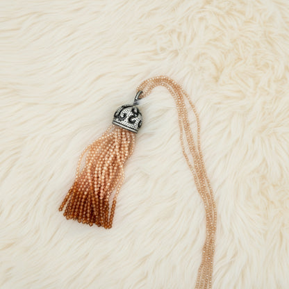 Peach Beaded Tassel Necklace