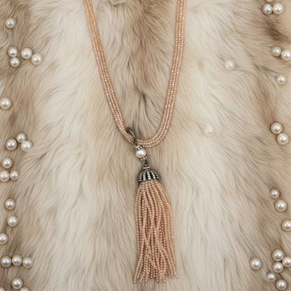Peach Beaded Tassel Necklace