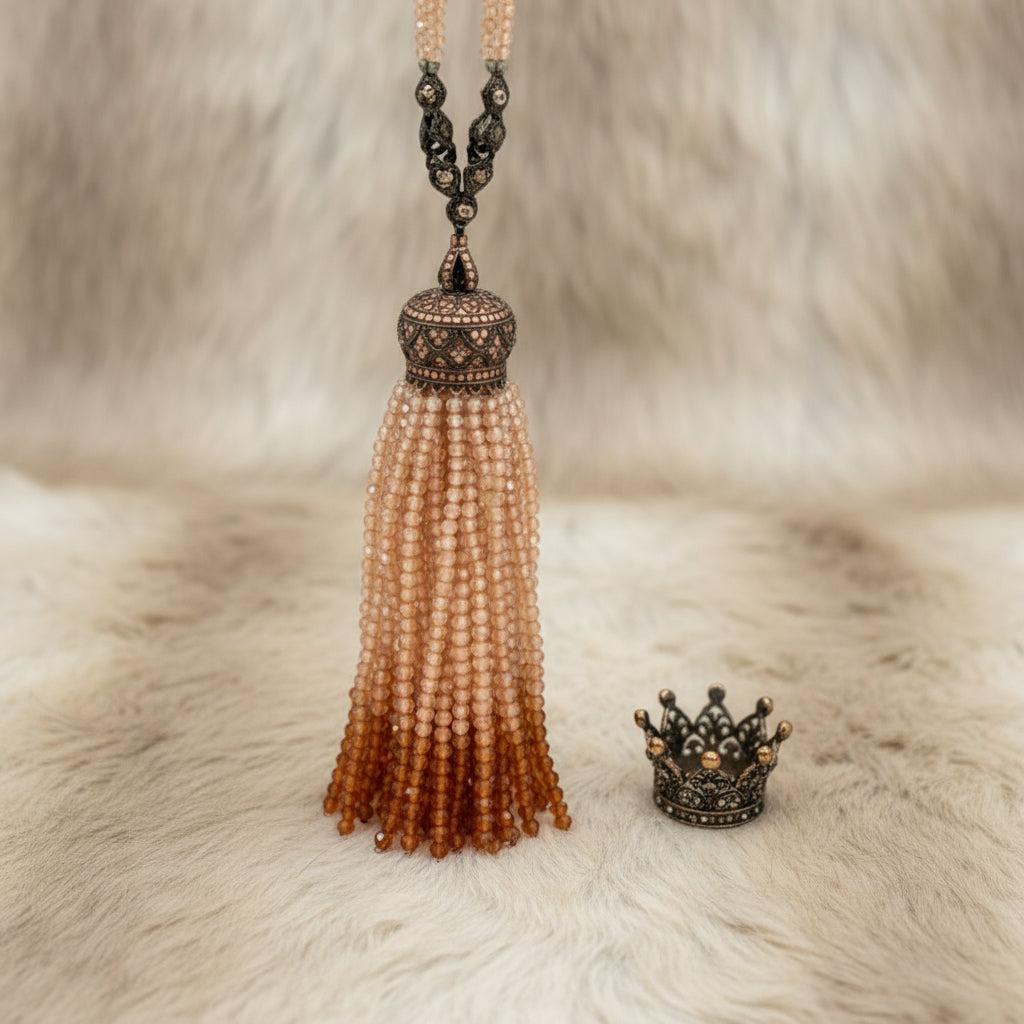 Peach Beaded Tassel Necklace