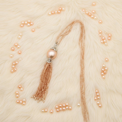 Peach Beaded Tassel Necklace
